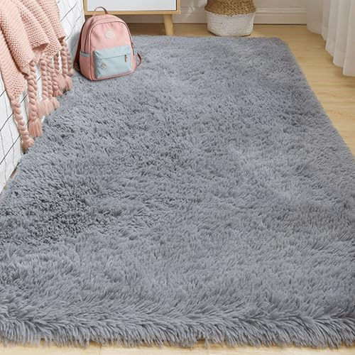 Vardagsrum Konstfäll 140 x 380 cm Som Är Fluffig Och Halkfri Mjuk Områdesmatta Tvättbar Och Halkfri för Flickor Barnrum, Ljusgrå