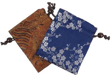 Parliky 2 Paquet en Satin Tissé Double Couche Style Chinois Cordon de Serrage, Élégants et Portables, pour Rangement Bijoux et Cosmétiques en Voyage