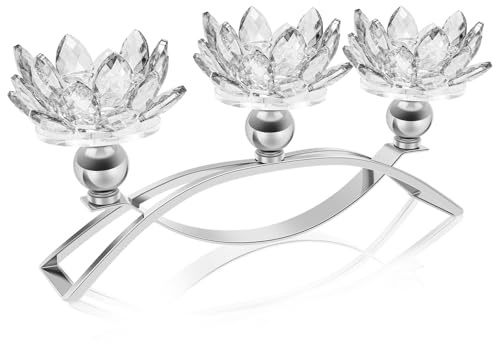 3 Arms Crystal Candle Holder, Arch Crystal Tealight Holder Candle Sticks Holders Home Decor for Cabinet Dinning Room Coffee Table Centerpiece Living Room(silver)
