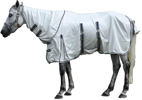 Gallopoff Couverture Anti-Mouches avec Couvre-Cou Amovible, Gris 160 cm