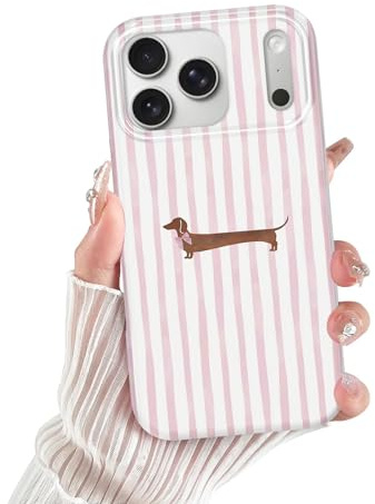 Xylota Fodral för iPhone 17 Pro, sommarränder ränder mönster aesthetic collage hundfodral, tunt mjukt silikon TPU stötsäker repskydd skyddande fodral för iPhone 17 Pro, rosa ränder
