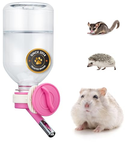 Choco Nose Patented Mini No-Drip Water Bottle/Feeder for Hamsters/Hedgehogs/Gliders/Rats/Mice/Other Small Pets and Animals - for Cages, Crates or Wall Mount. 10.2oz. Nozzle 10mm, Pink (C125)