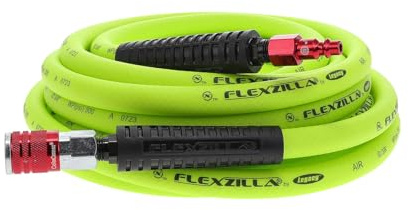 Flexzilla Air Hose with ColorConnex Industrial Type D Coupler and Plug, 3/8 in. x 25 ft., Heavy Duty, Lightweight, Hybrid, ZillaGreen - HFZ3825YW2-D