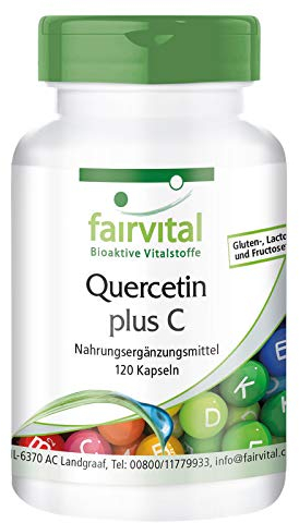 Fairvital | Quercetin Kapseln mit Vitamin C - 120 Kapseln - HOCHDOSIERT - 250mg Quercetin plus 300mg Vitamin C pro Kapsel - VEGAN - Antioxidans