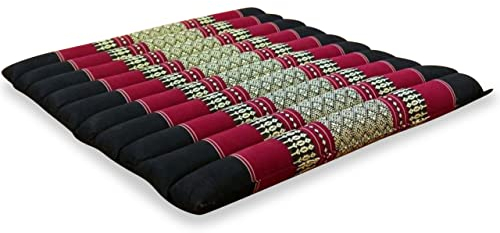 livasia Sitzkissen Stuhlauflage groß - 50x50x4,5cm - Bodenkissen gesteppt Indoor/Outdoor, Meditationskissen Yogakissen, Stuhlauflage Palettenmöbel, Steppkissen Stuhl und Bank (Schwarz/Rot)