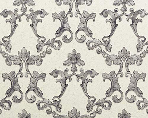 Baroque wallcovering Wall EDEM 9085-27 hot Embossed Non-Woven Wallpaper Embossed with Floral 3D Ornaments Shimmering White Silver Grey 10.65 m2 (114 ft2)