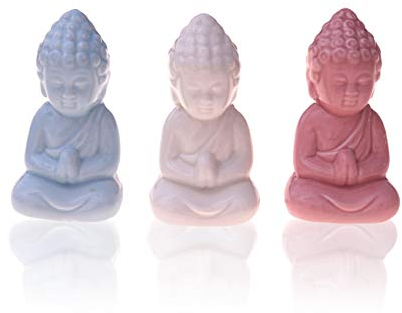 Mini Buddha Figuren 3-er Set Keramik - Kleine Deko-Figuren für Innen, Balkon & Garten - Buddha-Skulptur Wohn-Accessoire - Asiatische Glücks-bringer - Spirituelle Feng-Shui Dekoration (Buddha)