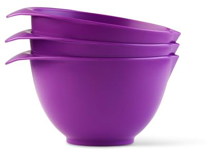 TQGEAR WePrep Mixing Bowl with spout and Handle | Purple Set of 3 | Beautifully Bright Coloured Bowl Set | Compact, Stackable & Ergonomically Designed | Proudly Made in The UK