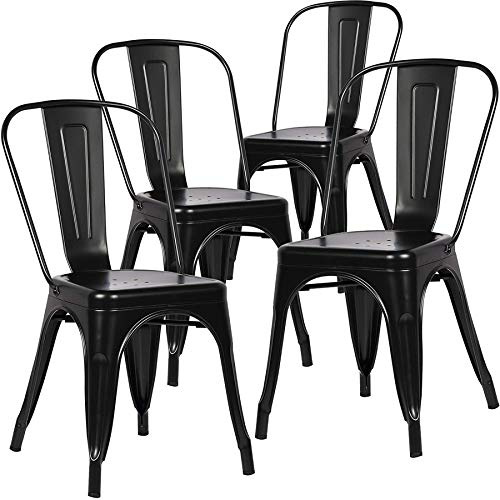 BenyLed Set di 4 Sedie da Pranzo in Metallo Impilabili in Stile Industriale, Stile Vintage, Adatto per Interni ed Esterni, Sedia da Giardino, Colore: Nero