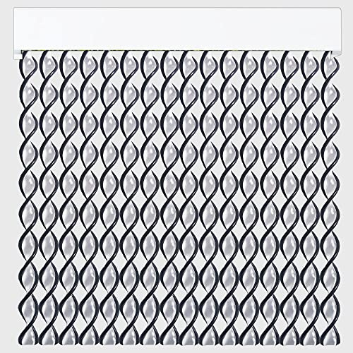 Cortinas Exterior Puerta de Cordon | 72 Tiras Plastico PVC y Barra Aluminio | Ideal para Terraza y Porche | Antimoscas | Transparente-Negro | 210 * 90