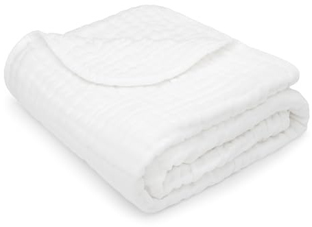 Comfy Cubs Muslin Baby Blanket - Soft, Lightweight, 6-Layer Thick Cotton Blankets for Toddlers, Newborns & Infants - 102 X 102 cm Large, Breathable & Versatile for Sleeping & Tummy Time - White