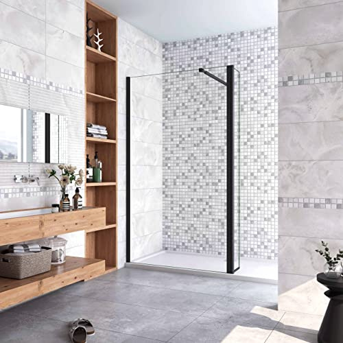 Walk in Doccia 150x200cm Due Pareti (110+40) cm Vetro 8 mm Temperato Trasparente Anticalcare Barra Stabilizzatrice 73-120 cm Nero Opaco
