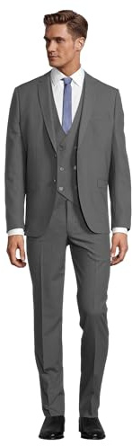 Steffen Klein Herren Anzug - Dreiteiler - Slim Fit - Größe 48 - Business Anzug mit Weste - Elastischer Komfort - Grau