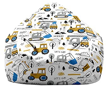 Treer Pouf Poire sans Garnissage pour Adulte, Enfants, Géant Fauteil Poire sans Remplissage, Dessin animé Imprimé de Tracteur Confortable Housse de Pouf Poire, Chaise de Salon (100x120 cm,Tracteur)