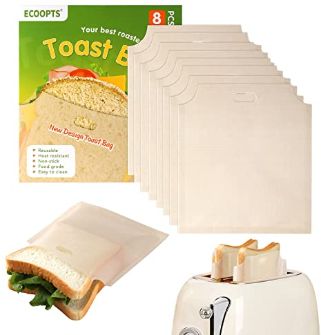 ECOOPTS 8 bolsas para tostadora de nuevo diseño antiadherente para sándwiches de queso a la parrilla | más seguro en el mercado