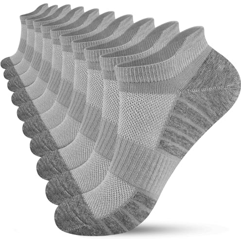 HIYATO 10 Paia di Calzini Sportivi Uomo Donna, Calze Corte Estivi, Calzini da Corsa in Cotone Traspirante (43-46,Grigio)