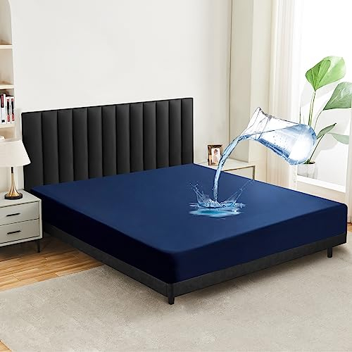 mafudoxi Matratzenschoner Wasserdicht 180x200cm, Inkontinenz Spannbettlaken, Atmungsaktiv Matratzenschutz Bettlaken, Nässeschutz Spannbetttücher, Inkontinenzunterlage Waschbar bei 60° - Dunkelblau
