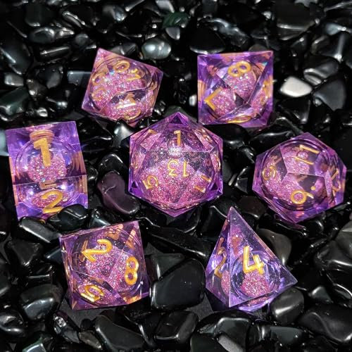 ORUZA 7 Stück Polyedrische DND Würfel Set Liquid D&D Core Würfel D4 D6 D8 D10 D12 D20 D% Treibsand Spielwürfel für Dungeons and Dragons RPG MTG Pathfinder Rollenspiele Spielwürfel