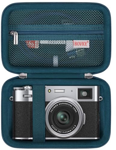 BOVKE Estuche de Transporte Compatible con cámara Digital Fujifilm X100VI / X100V, Bolsillo de Malla Extra para Cables de Carga, Azul