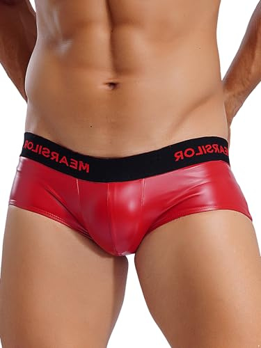 TiaoBug Homme Boxer Shorts Wetlook Caleçon Latex Sexy Mini Short Moulant Slip de Bain Respirante Lingerie Erotique sous-vêtements avec Bulge Pouch Clubwear M-3XL