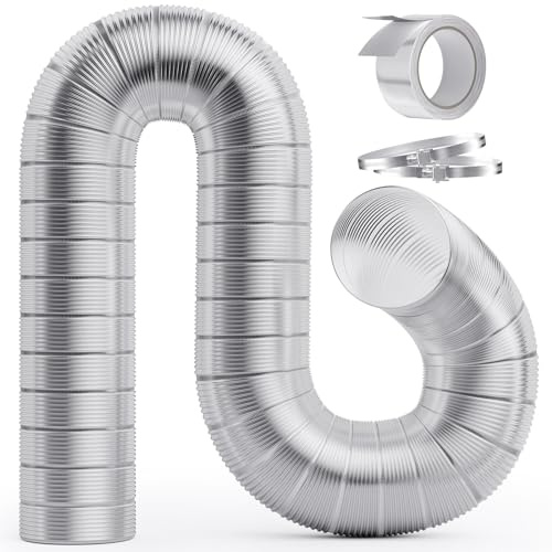HOOMESUN 4 Inch 8FT Semi Rigid Dryer Vent, Flexible Aluminum Dryer Vent Hose with Clamps, 3.9 Mil Aluminum Foil Tape for HVAC Ventilation, Duct Fan Systems