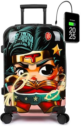 TOKYOTO - Valigia Da Cabina Divertente Per Ragazzi Bambini Bimba Fans Supereroi Cartoni Animati Avengers Bagaglio A Mano USB 55x40x20 cm Trolley 55x35x20 Valigia Rigida 10 Kg Fantasia Wonder Girl