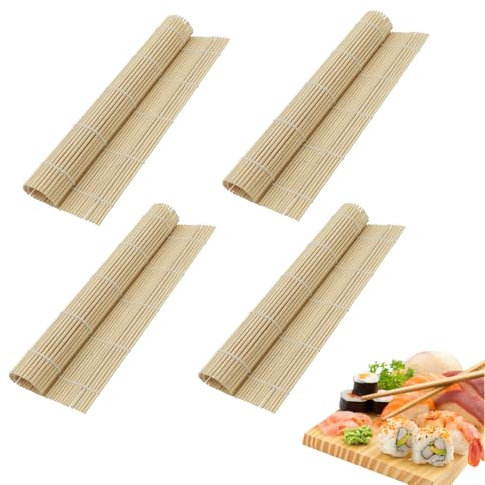 SXTDKMJ 4 PCS Sushi Making Kit, Sushi Rolling Mat Bamboo Sushi Making Mats Sushi Roller for Kitchen (23 x 24cm)