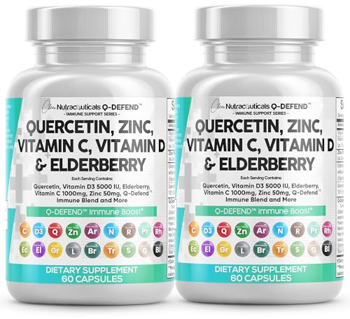 Q Defend Quercetin Supplement with Zinc Vitamin C Vitamin D Elderberry Turmeric Black Pepper Garlic Ginger Sea Moss Lysine Stinging Nettle Reishi Immune Support 60 Capsules Pack of 2 by Clean Nutra