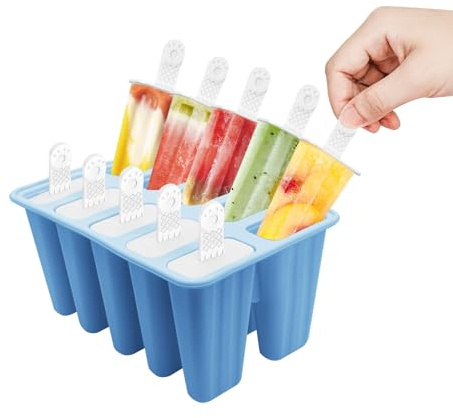 HASAIKA® Stampi per Ghiaccioli, Silicone Stampi per Gelato, 10 cavità riutilizzabili per creare ghiaccioli Rilascio Facile, facili da usare e pulire