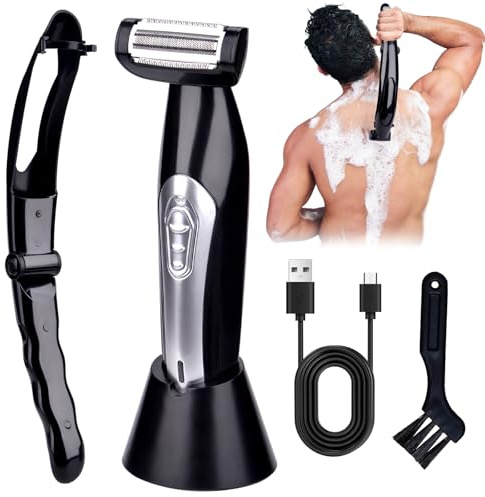 Rasoio per la Schiena da Uomo, Rasoio Elettrico Schiena Uomo, Rasoio da Uomo Pieghevole per la Schiena, Impugnatura Ergonomica, Rasoio Elettrico per Capelli per la Schiena da Bagnato e Asciutto