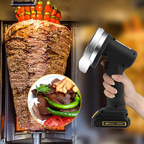 Trancheuse à Viande électrique pour Barbecue, Couteau à Kebab Turc électrique sans Fil Professionnel, Couteau à Kebab Automatique pour Doner, trancheuse à Kebab électrique avec 2 Lames de co