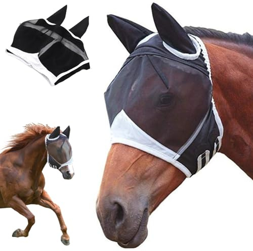 Máscara para Caballo, Máscara de Mosca con Orejas, Máscara Anti Moscas Protección, Horse Fly Mask, Máscara Desmontable para Moscas de Caballos, para Caballos para repeler Mosquitos