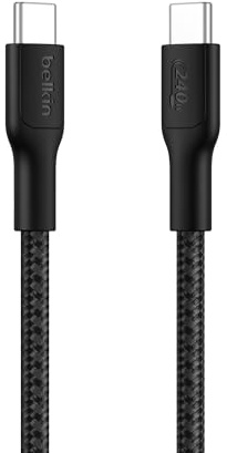 Belkin Eco Braided USB-C to USB-C Cable (1M, 240W) - Soft, Flexible Fast-Charging Cable, Type C Charger Cord for iPhone 16, Galaxy S25, Pixel 9, MacBook, iPad Pro, & More - Black (USB 2.0)