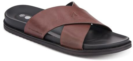 Pavers Strappy Leather Slides - Brown Size 11