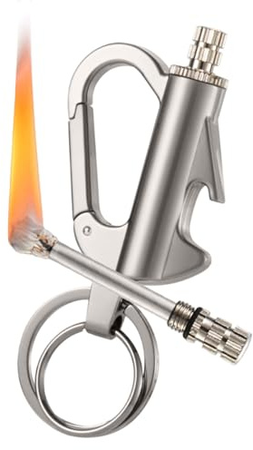 Permanent Match Infinity Lighter, Permanent Match with Multitool Keychain Bottle Opener, Waterproof Matches, Reusable Keychain Lighter, for Outdoor Survival, Camping Tool (1pcs-Silver)