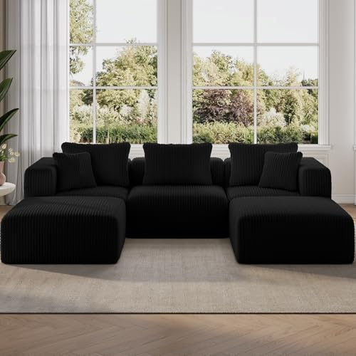 Novilla 106 Modular Sectional Sofa, Modern Cloud Sectional Couch with Smarts Coil® Support, U-Shape Boneless Couch for Living Room Apartments Bedroom, No Assembly Required (3 Seat w/ 2 Ottoman)