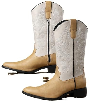 YXADGML Stivali Uomo Cowboy Stivali da cowboy western da uomo, a punta, a metà polpaccio, stile retrò, con ricami, for uomo(White,Color 49)