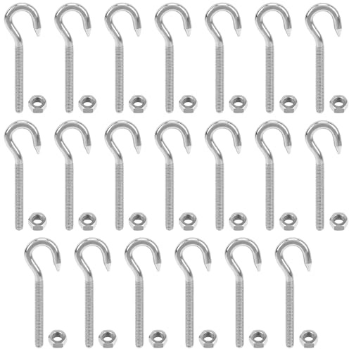 XSHAO 20 stycken skruvkrokar med gänga M6, skruvkrokar 304 rostfritt stål krokskruvar med 20 muttrar för hängmattor markiser hängfåtölj