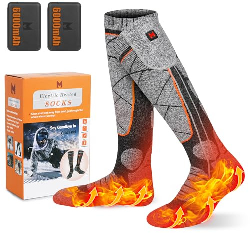 EIHBIEA Heated Socks, 5V 6000mAh Rechargeable Heated Socks for Men & Women, Electric Socks with 3 Heating Levels for Winter, Skiing, Hunting, Camping, Hiking, Cycling, Outdoor Work