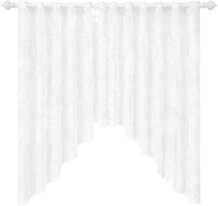 Comforso Lace Curtains, Butterfly Embroidered 150x100cm White Valance as Kitchen Curtains for Windows, Boho Style Semi-Sheer Lace Curtains for Windows, Bedroom, Bathroom, Café, 1 Panel
