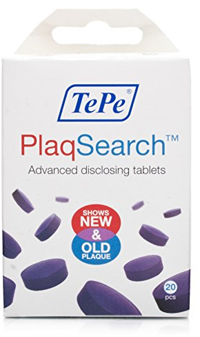 TePe PlaqSearch, 20 Tablets, disclosing Product for Simple self-Check Identification of Plaque, Two-Tone Colour Indicators