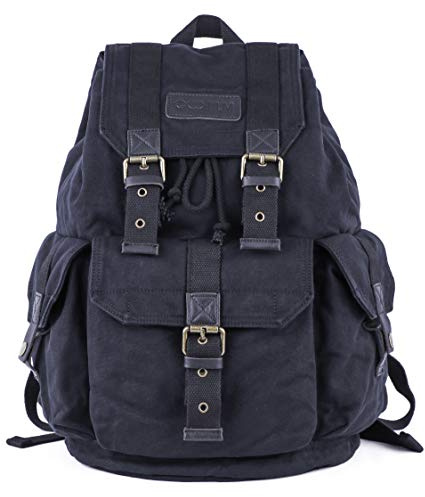 Gootium Canvas Rucksack - Vintage Outdoor Rucksack Reise Tagesrucksack, Farbe: Schwarz, L, Casual