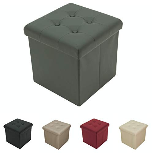 Tata Home Pouf Contenitore Quadrato Poggiapiedi Ecopelle Bottoni Portaoggetti Scatola Cubo Pieghevole Salvaspazio Misura cm 38x38x39 Colore Grigio