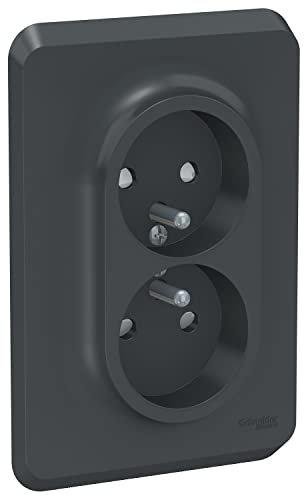Schneider Electric - Unica - prise double 2P+T pour boîte 1P - FR - vis - Anthracite - méca + plaque - NU406954