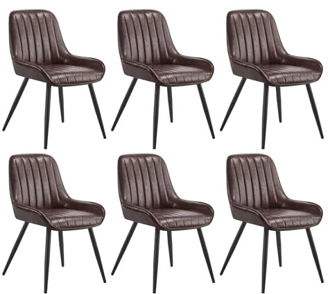 Lestarain 6-delad matstol, retro köksstol, vardagsrumsstol, PU-sits, retrostol med metallben, besöksstol, stol för matsal, vardagsrum, kök, mörkbrun