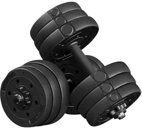 Yaheetech Kit Mancuernas Ajustables 2x10kg Kit Pesas y Barra Pesa para Casa o Gimnasio 2 en 1 para Hombres y Mujeres