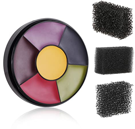 MEICOLY 6 Color Bruise Wheel for Special Effects,Hunting Camo Face Body Paint Kit,Light Green Gamora Witch Face Paint,Frost Bite,Trauma SFX Makeup Kit Halloween Makeup with 3pcs Stipple Sponges