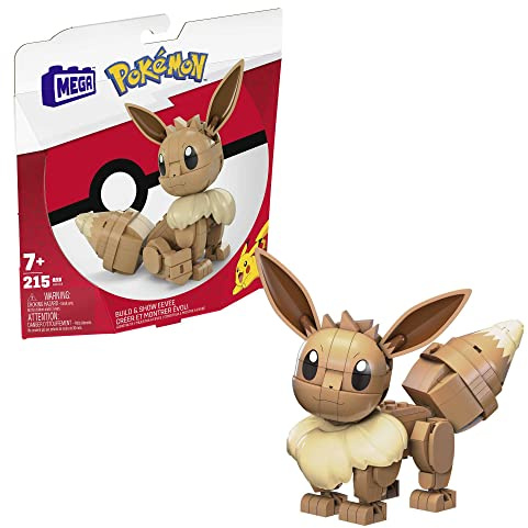 MEGA Pokémon Build & Show Eevee toy building set, 4 inches tall, poseable, 215 bricks and pieces, for boys and girls, ages 7 and up​