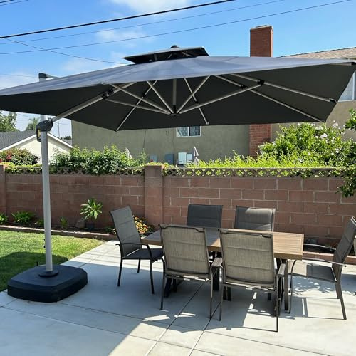 PURPLE LEAF Sombrilla Terraza 2.7x3.65 m, Sombrillas Grandes, Rectangular de Aluminio, Rotación de 360°, Parasoles Jardín, con Manivela y Protección UV 50+, Gris