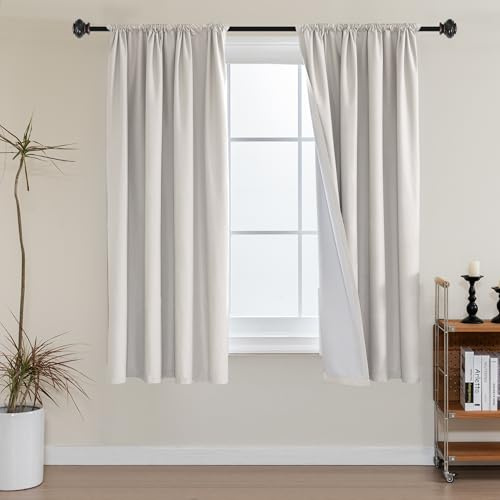 H.VERSAILTEX Complete Blackout Draperies with White Liner for Kitchen Full Blackout Rod Pocket Curtain Panels for Bedroom Cold/Heat Blocking Curtains for Night Shift(Set of 2, 52 by 54-inch, Natural)